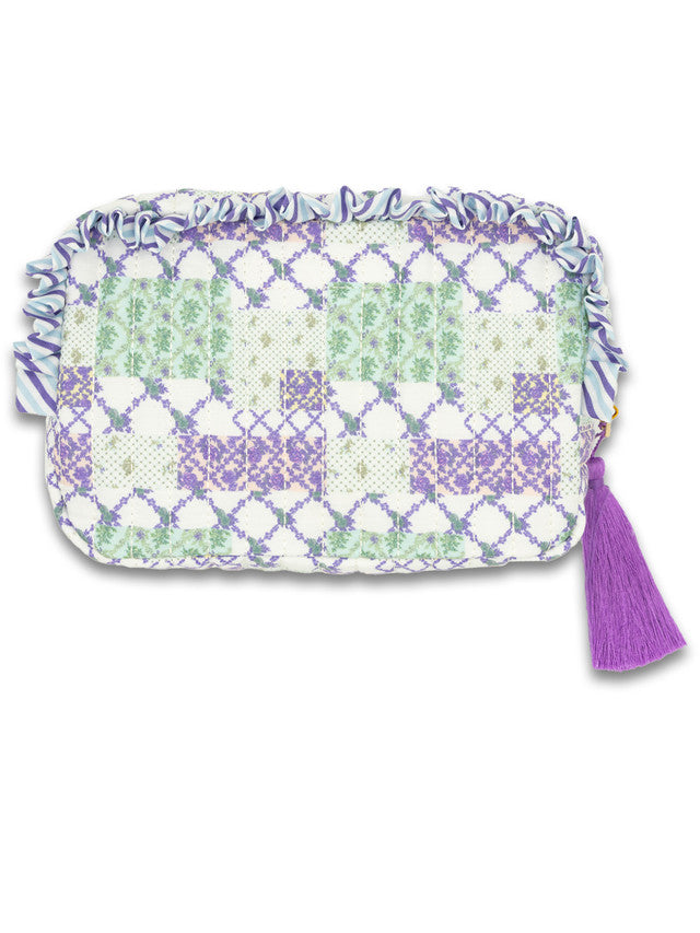 Ruffle Quilted Cosmetic Bag Lavender Patch