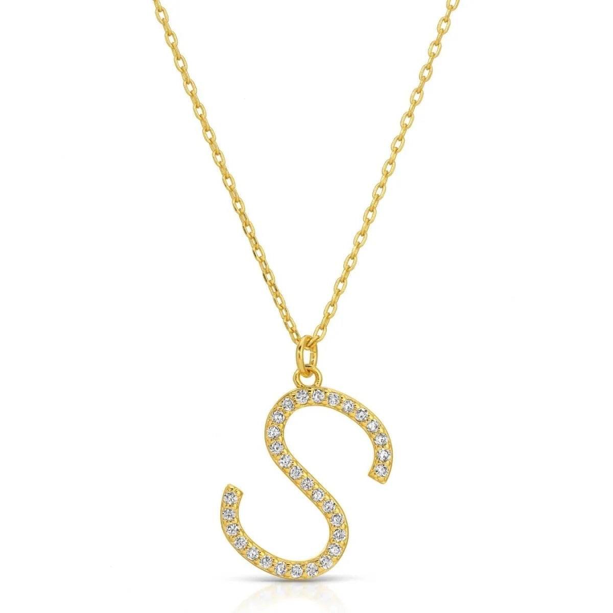 Large Gold Pave Initial Necklace, S