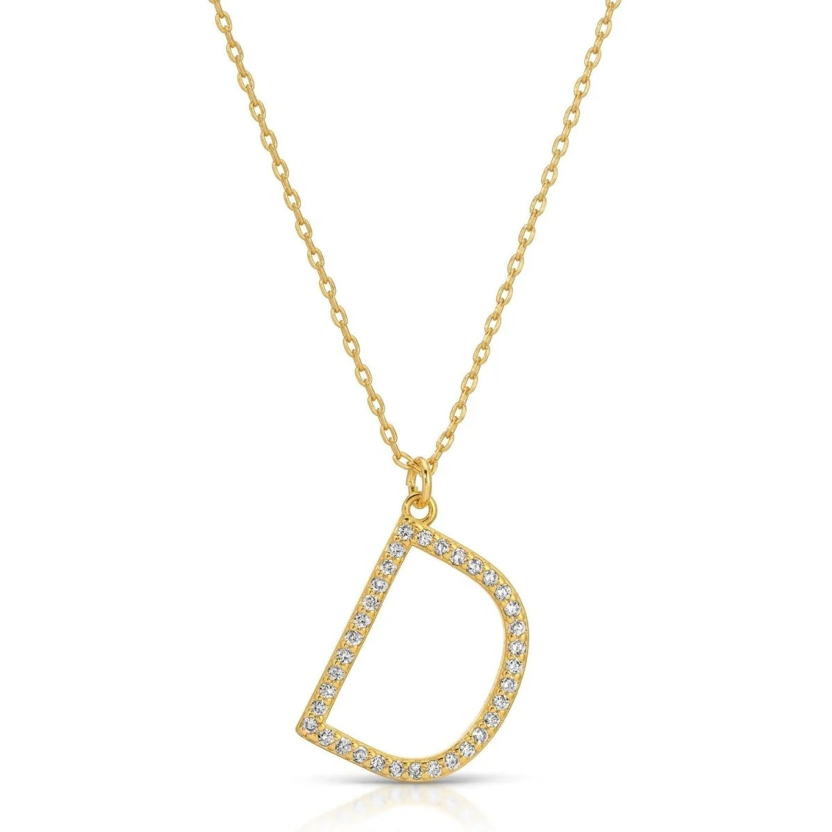 Large Gold Pave Initial Necklace, D