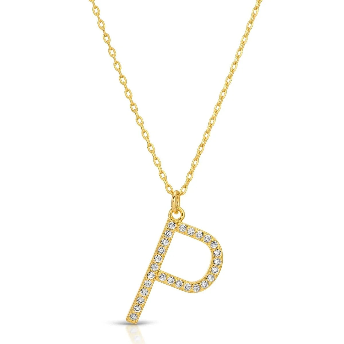 Large Gold Pave Initial Necklace, P