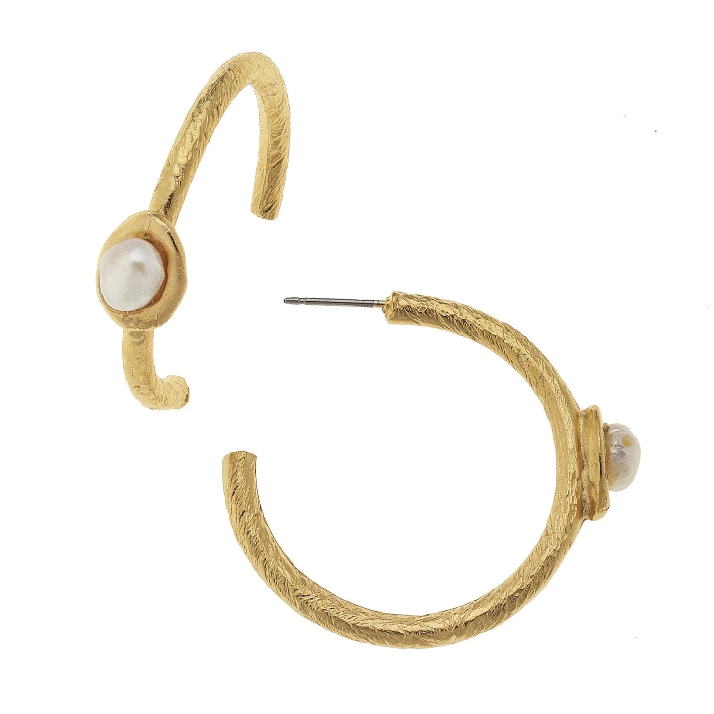 Gold Freshwater Pearl Accent Hoops