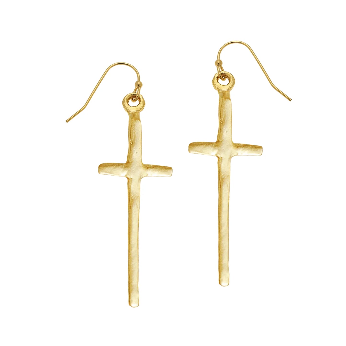 Gold Tall Cross Earrings