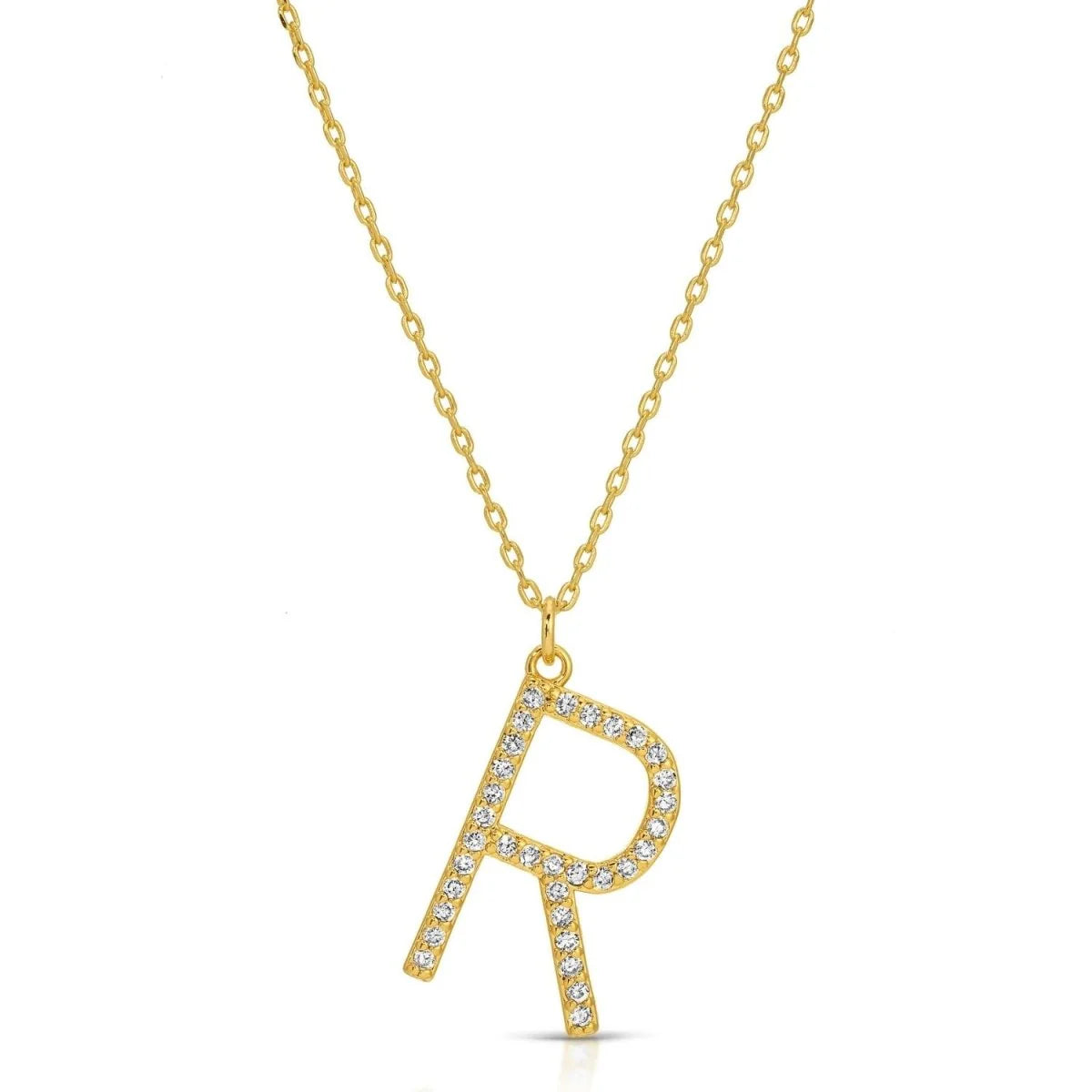 Large Gold Pave Initial Necklace, R