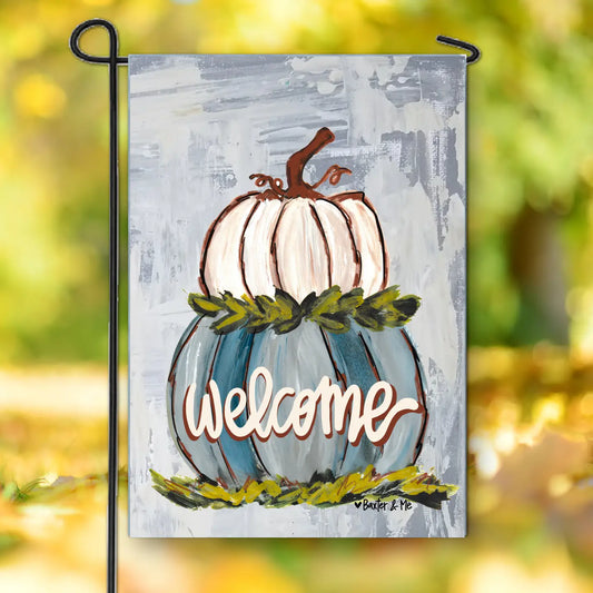 Garden Flag, Welcome Double Stacked Neutral Pumpkin