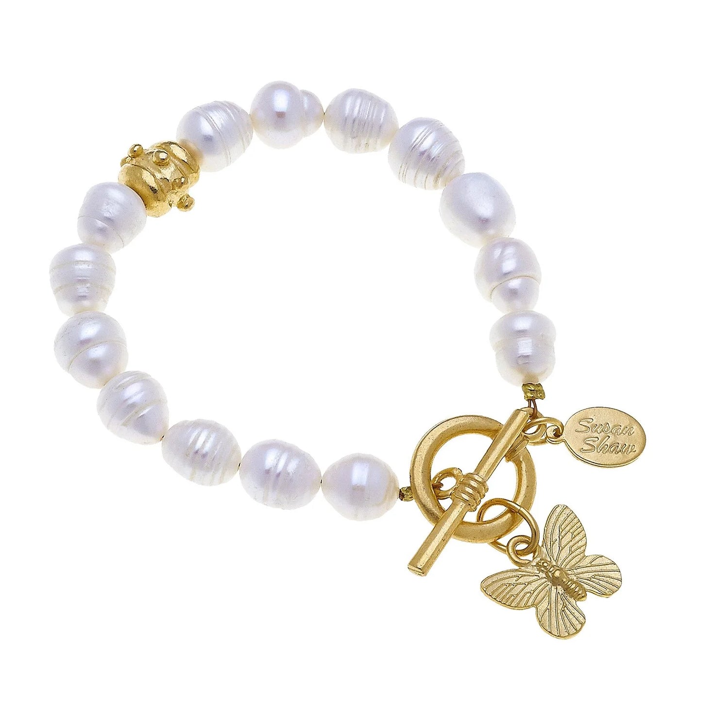 Gold Butterfly Freshwater Pearl Bracelet