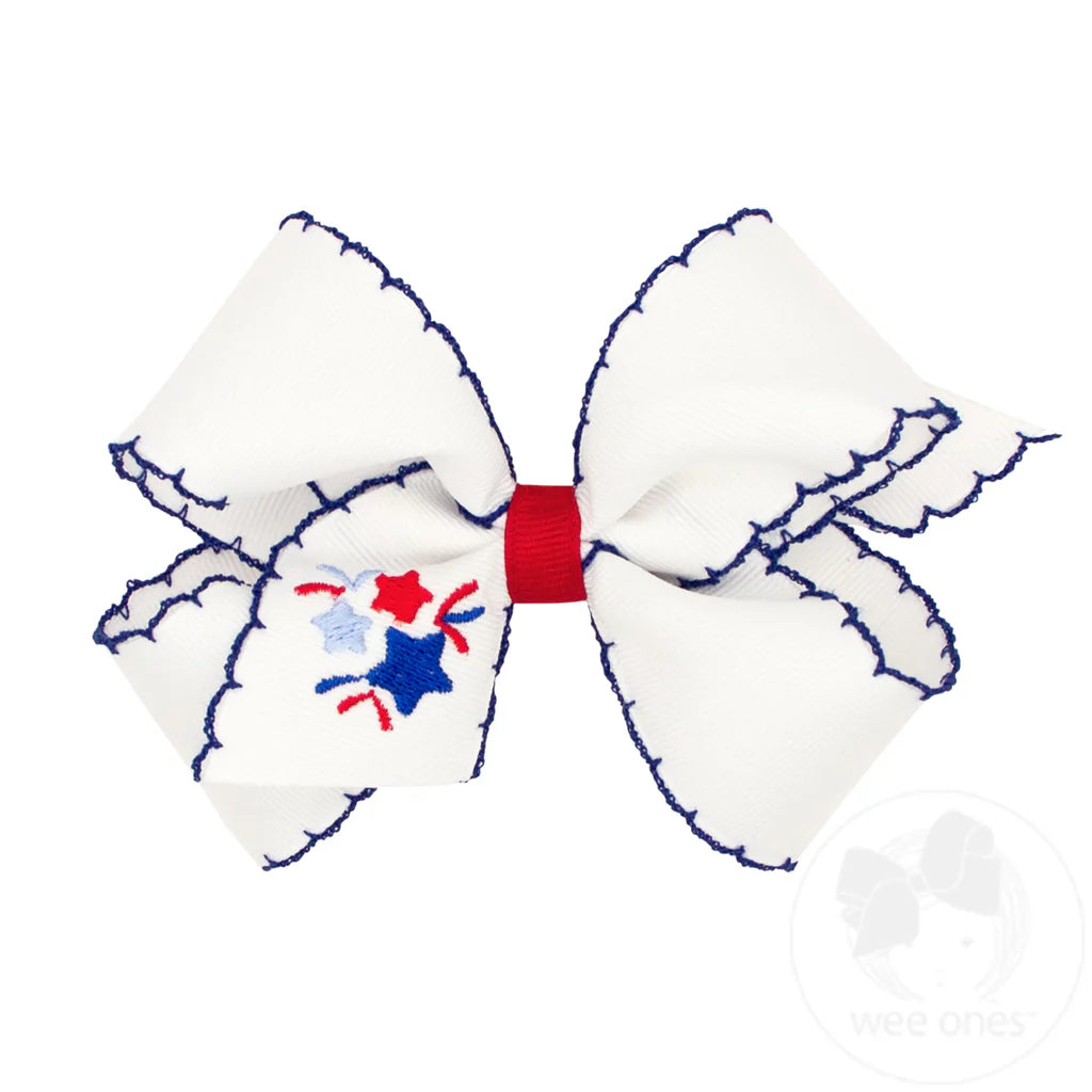 Medium Moonstitch Bow, Patriotic Embroidery Firework