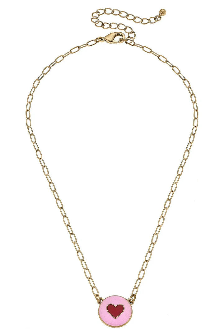 Love Heart Enamel Pendant Necklace in Pink and Red