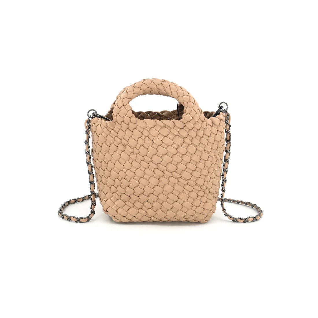 Braided Mini Tote Bag & Wristlet, Beige