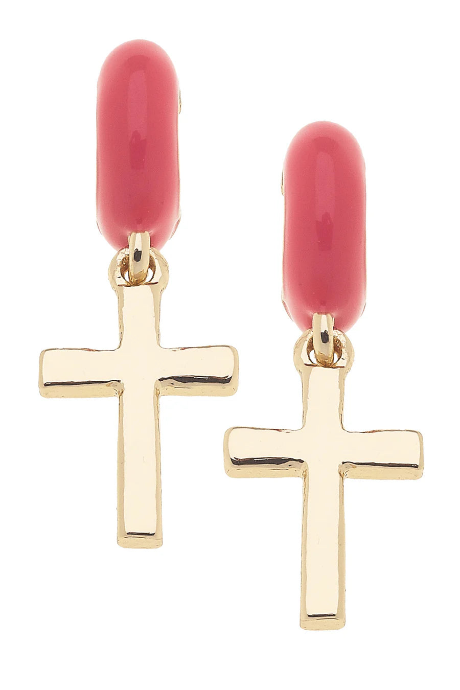 Ruth Cross Huggie Hoops Earrings Coral