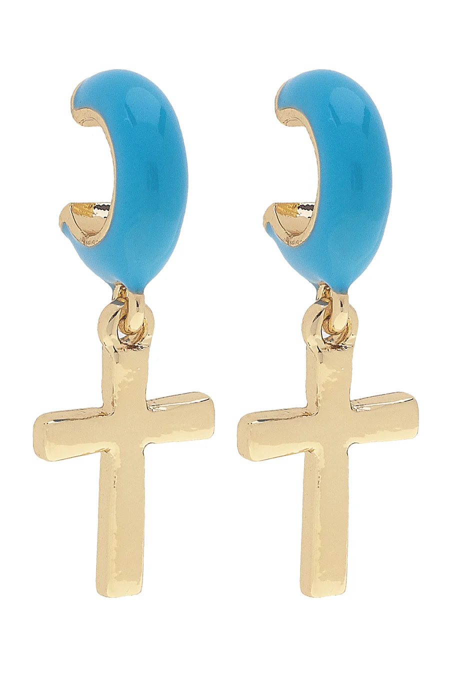 Ruth Cross Enamel Huggie Hoop Earrings Blue