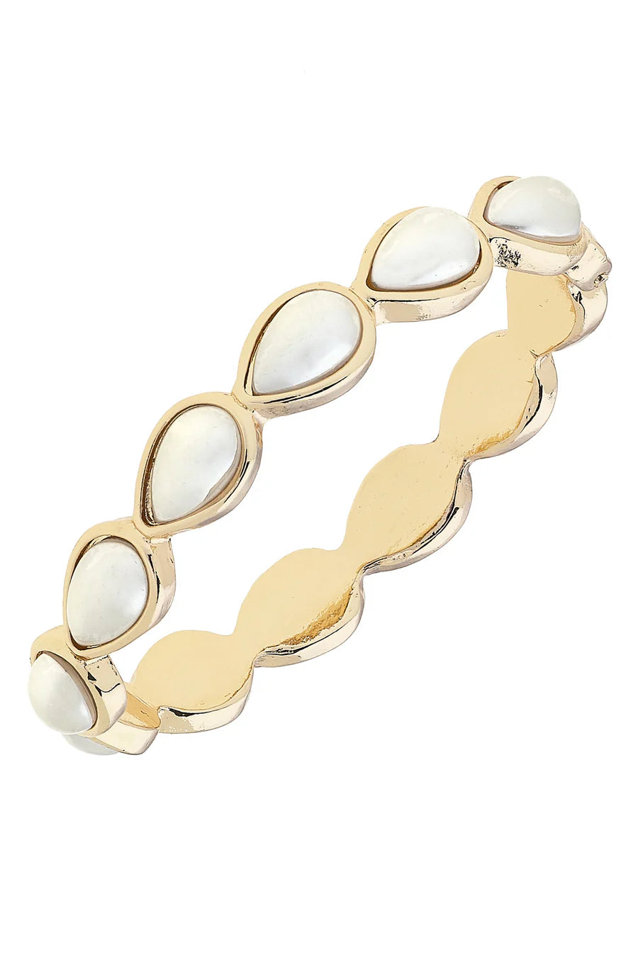 Belle Pearl Teardrop Hinge Bangle in Ivory & Shiny Gold