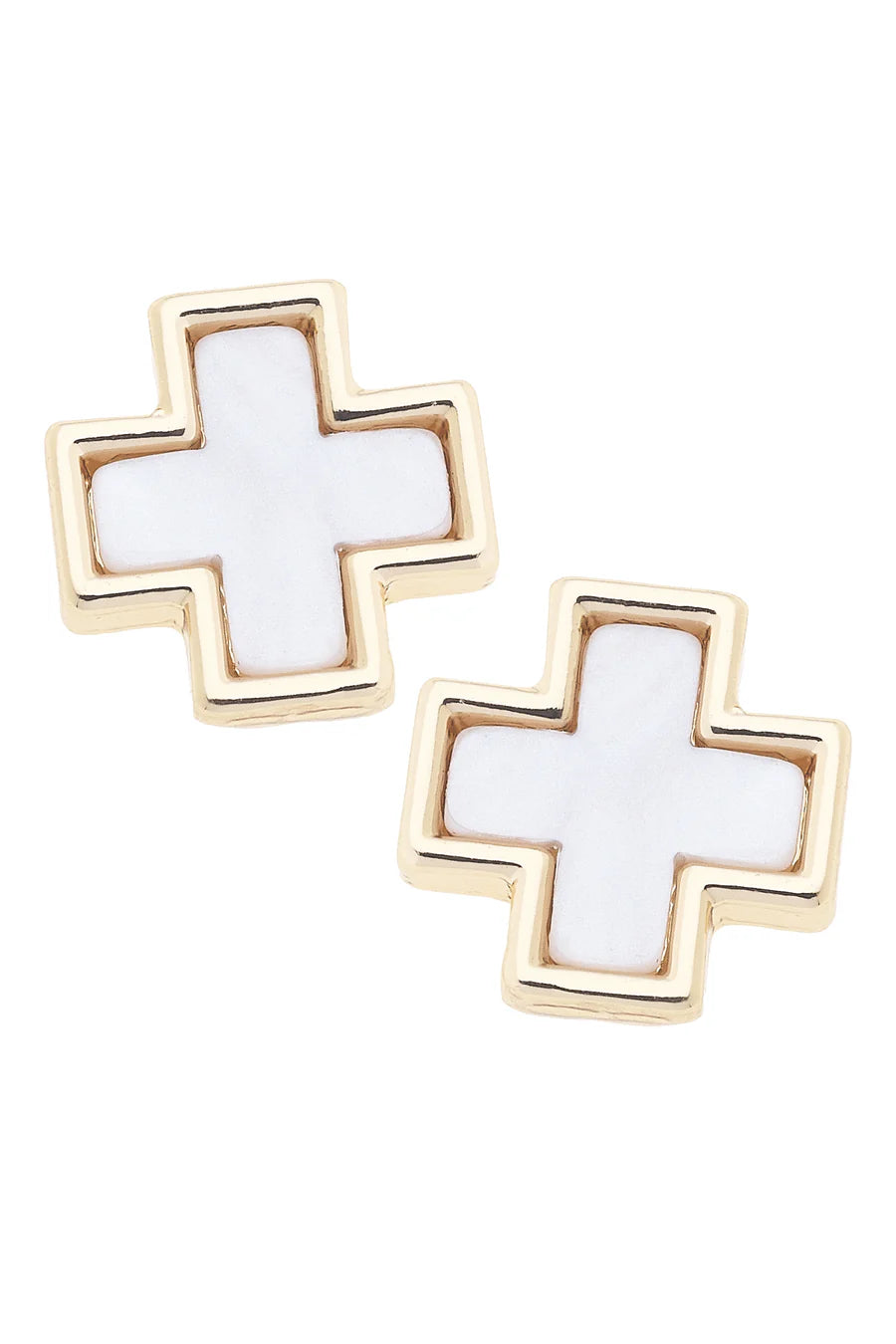 Eliana Square Cross Stud Earrings in Mother of Pearl