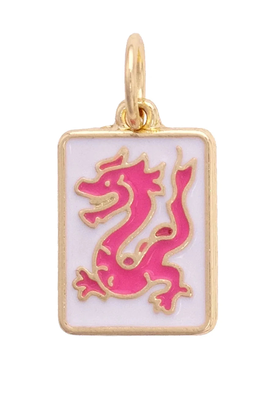 Dragon Mahjong Tile Charm White/Pink