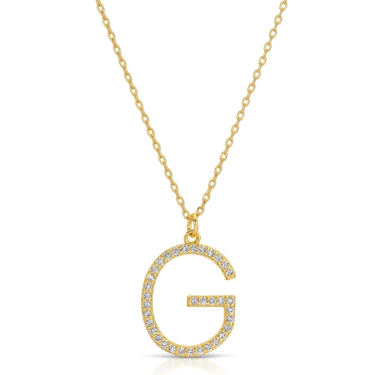 Large Gold Pave Initial Necklace, G