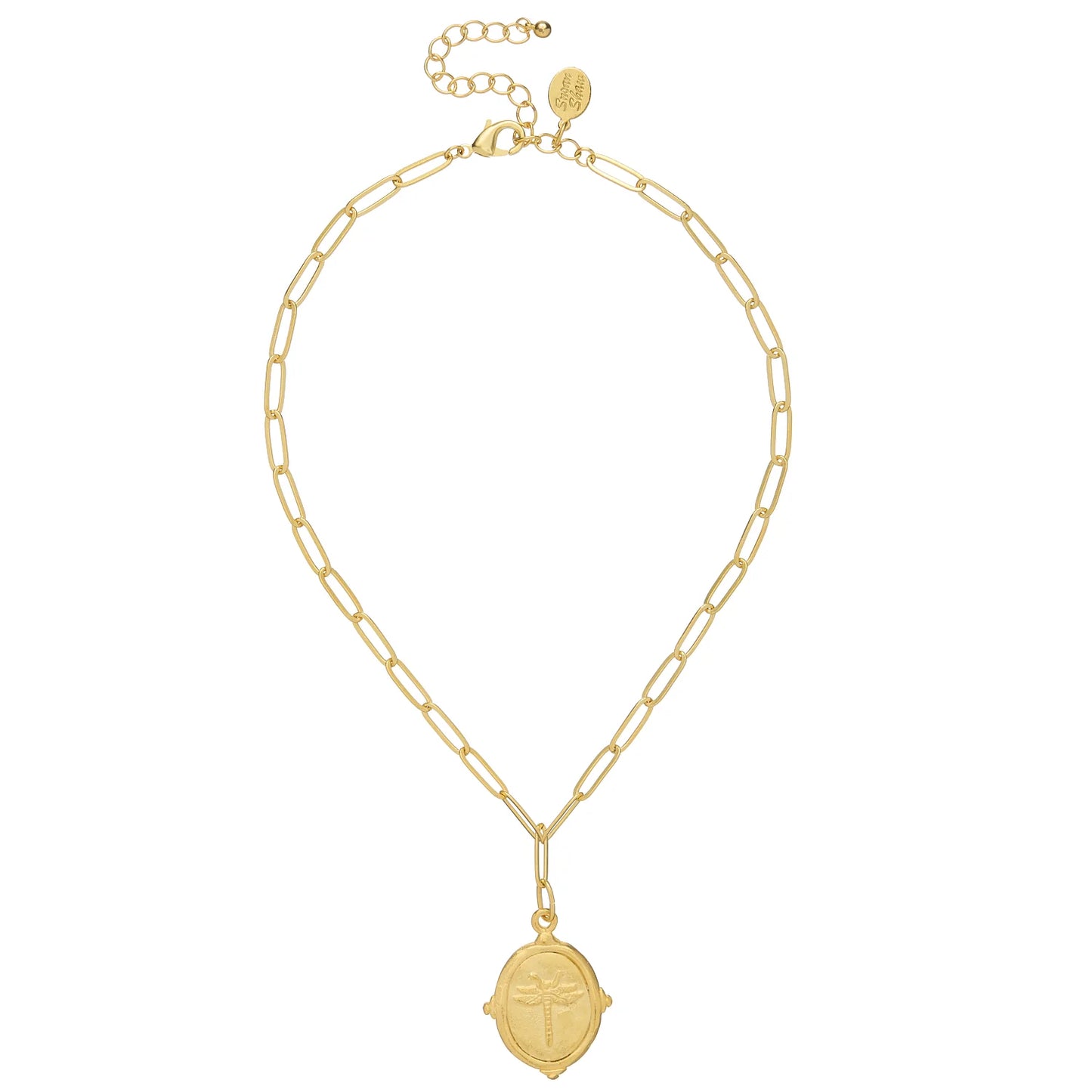 Gold Dragonfly Paperclip Chain Necklace