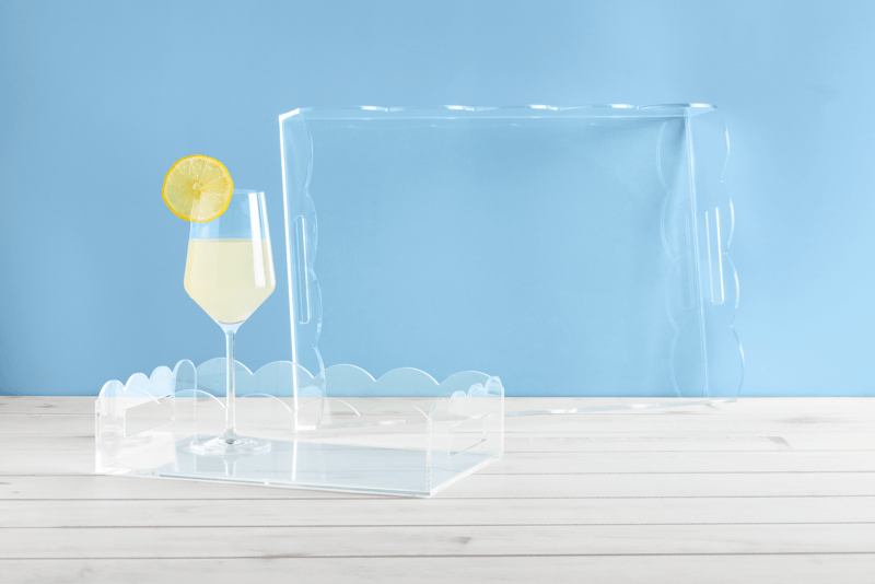 Lucite Scalloped Tray Set