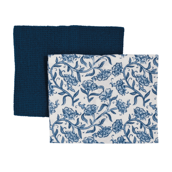 Blue Floral Pattern Towel Set