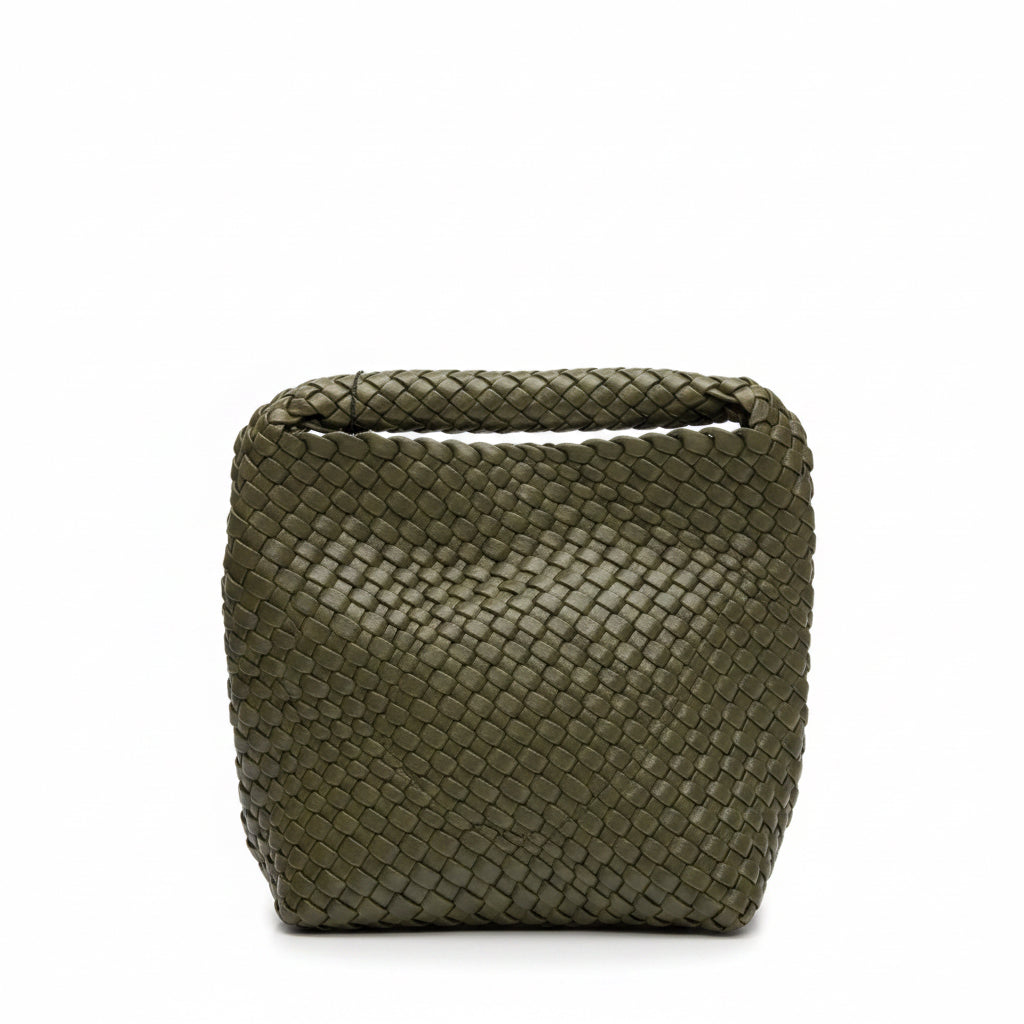 Woven Mini Hobo Bag w/Zipper Pouch, Olive