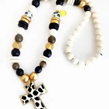 Cross Necklace, Black Dot