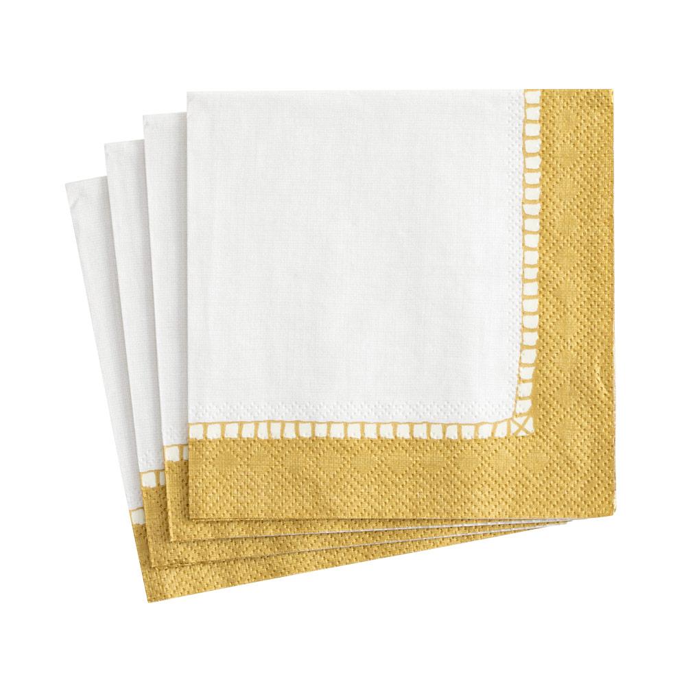 Paper Cocktail Napkins, Linen Border Gold