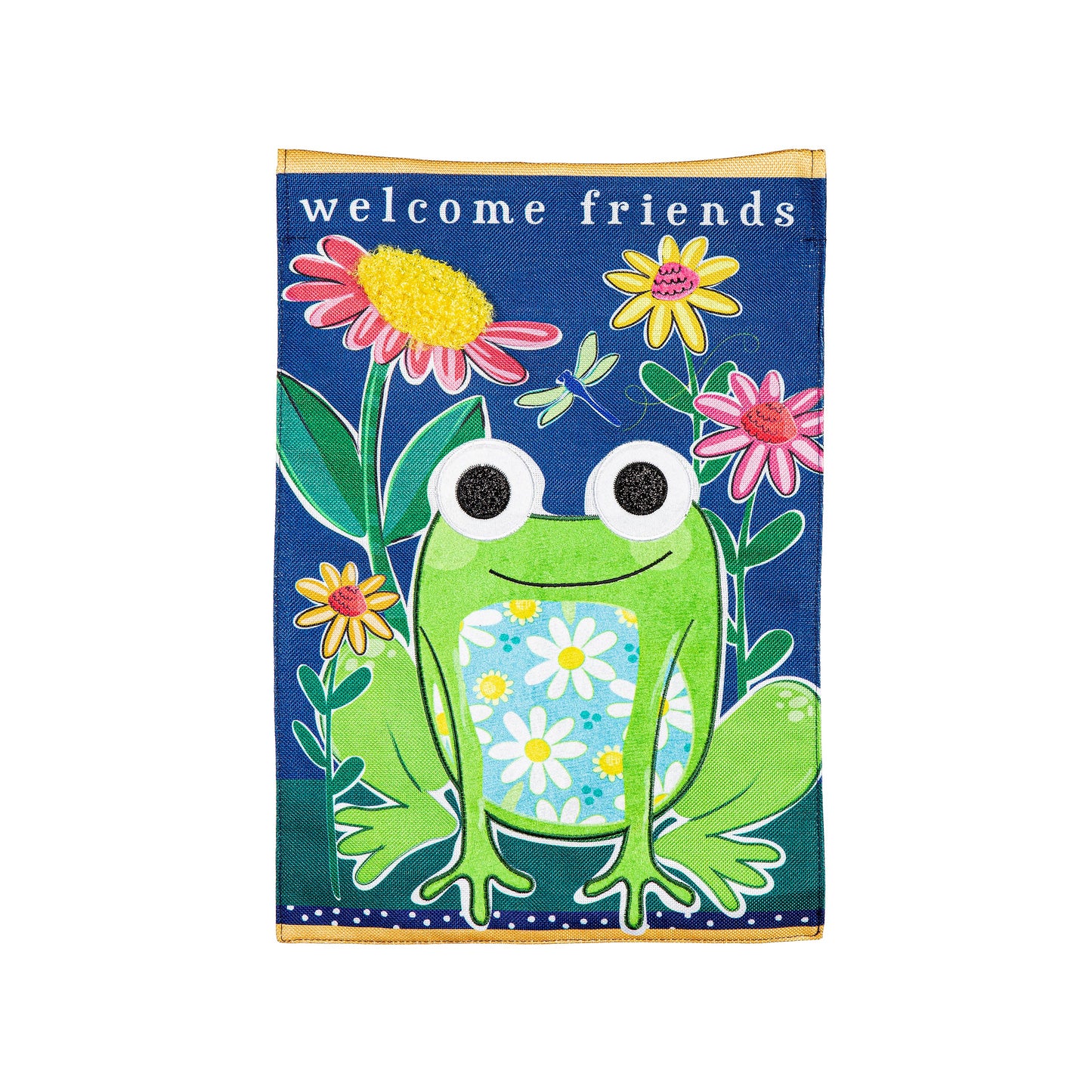 Welcome Friends Frog Garden Burlap Flag