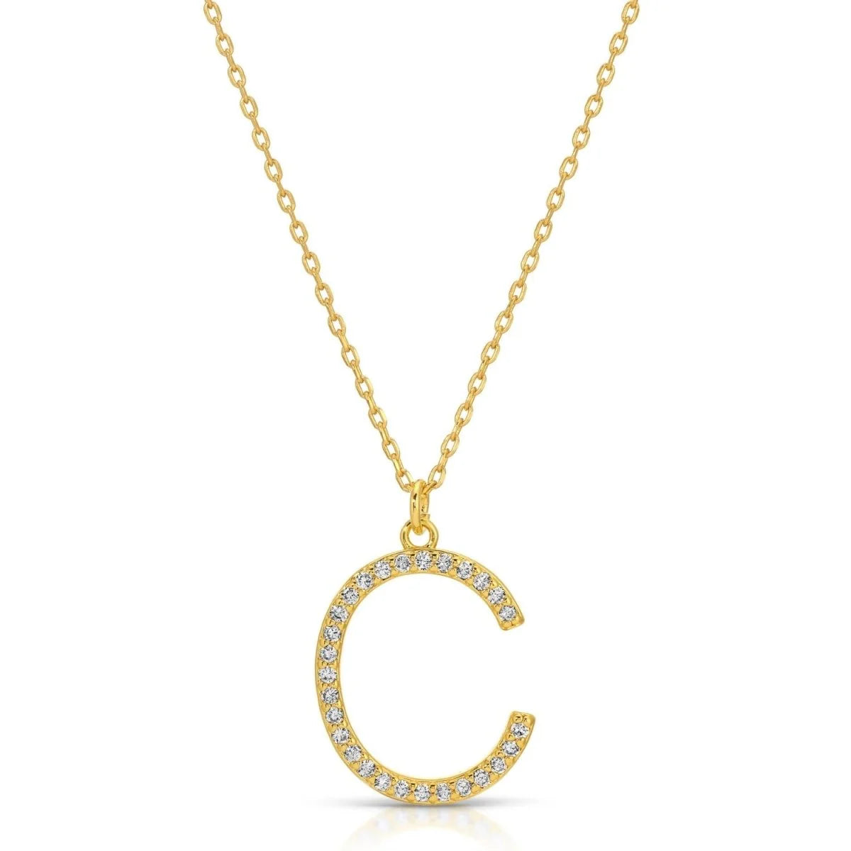 Large Gold Pave Initial Necklace, C