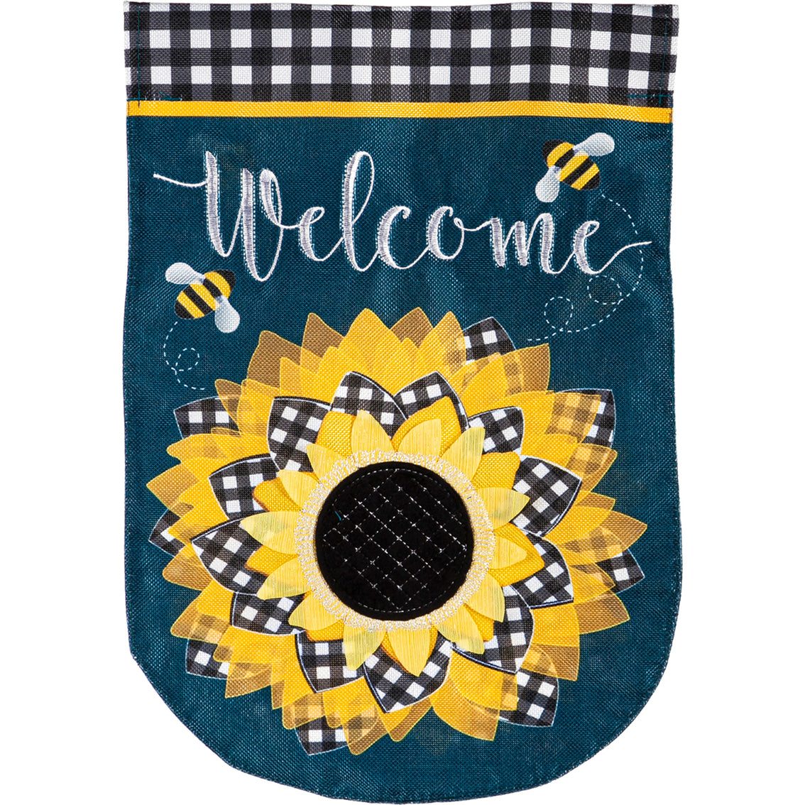 Sunflower with Checks Garden Burlap Flag