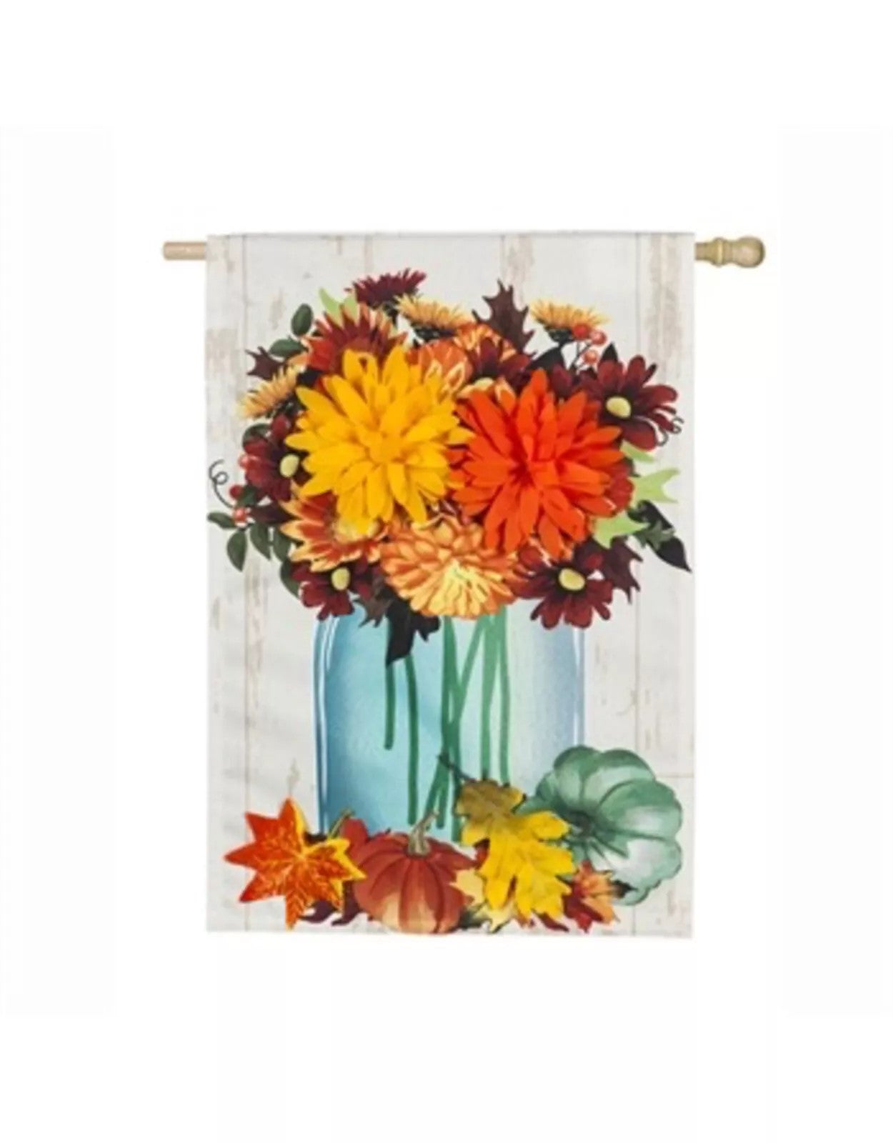 Fall Mums Floral Mason Jar House Linen Flag