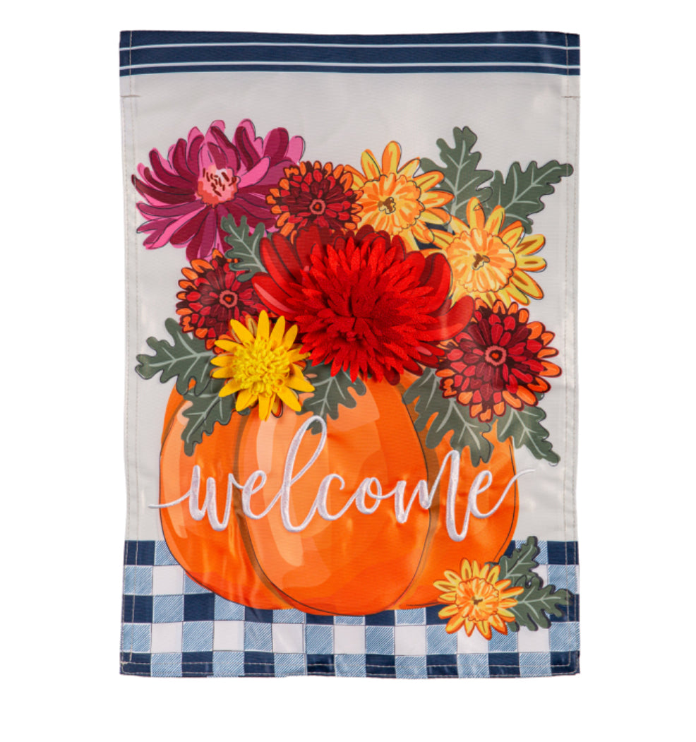 Applique Garden Flag, Mums and Pumpkin