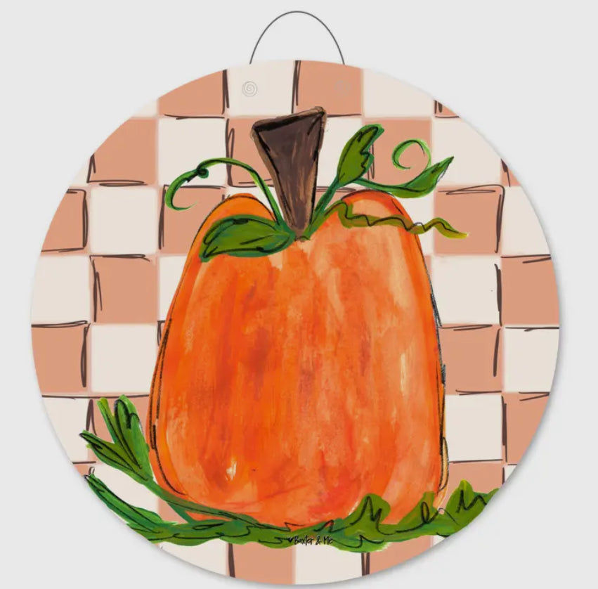 Door Hanger, Checkered Pumpkin