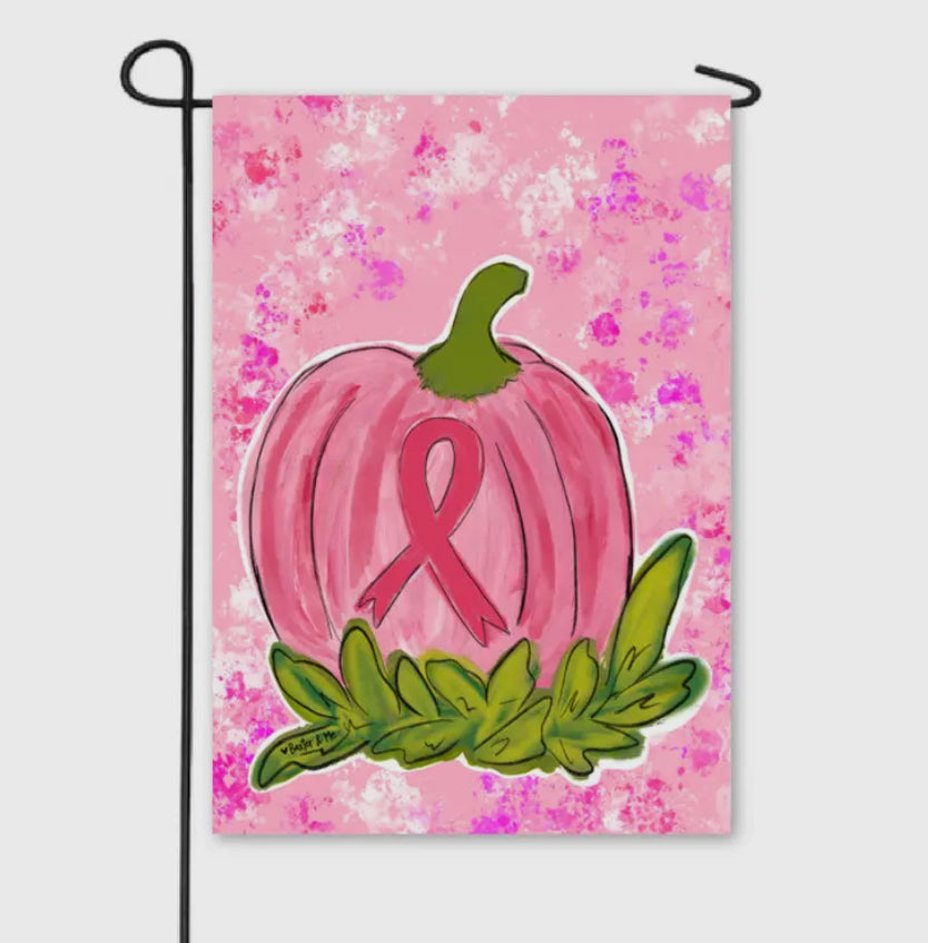 Garden Flag, Pink Ribbon Pumpkin