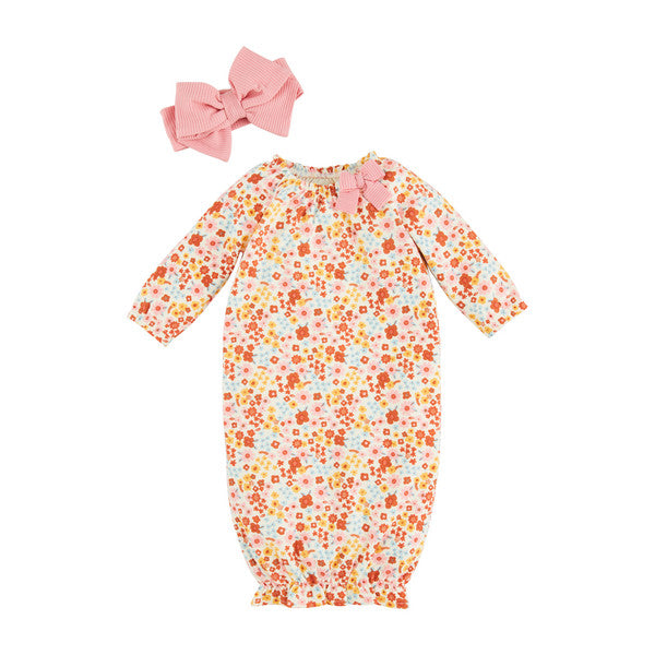 Fall Floral Gown with Bow, 0-3M