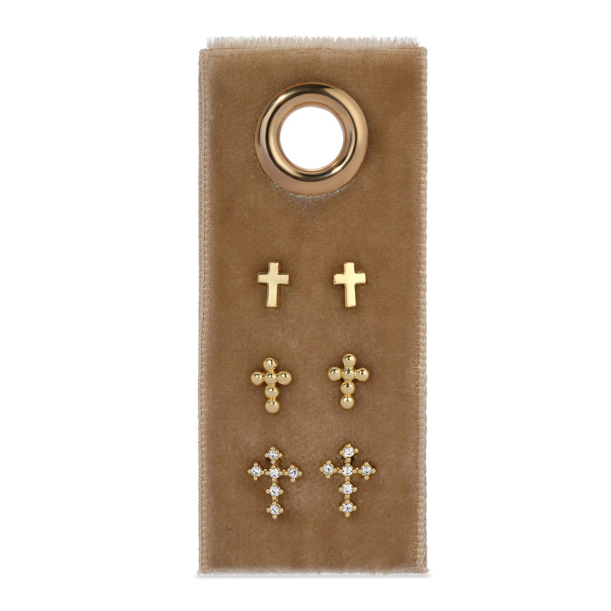 Multi Cross Velvet Set/3 Stud Gift Set, Gold