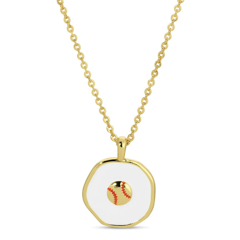 Gold Tiny Baseball Pendant, White