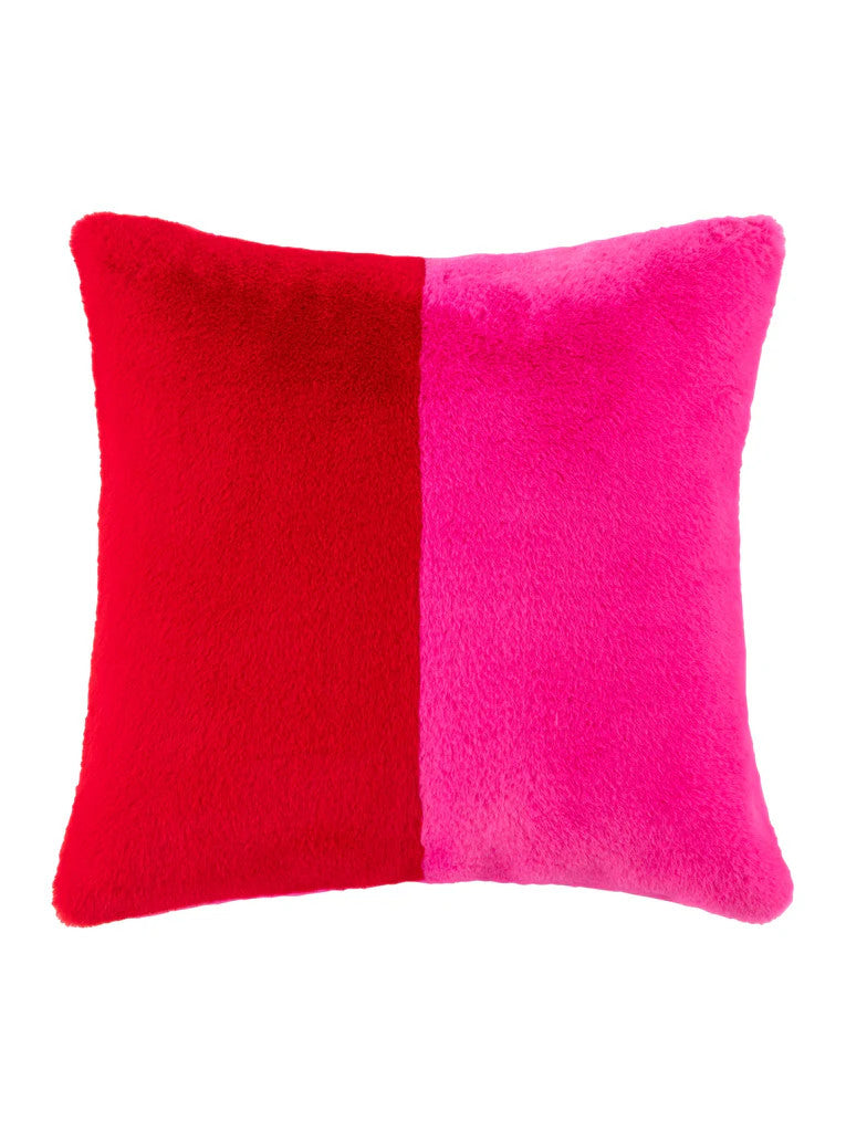 Jovi Color Block Pillow, Red & Pink Fur