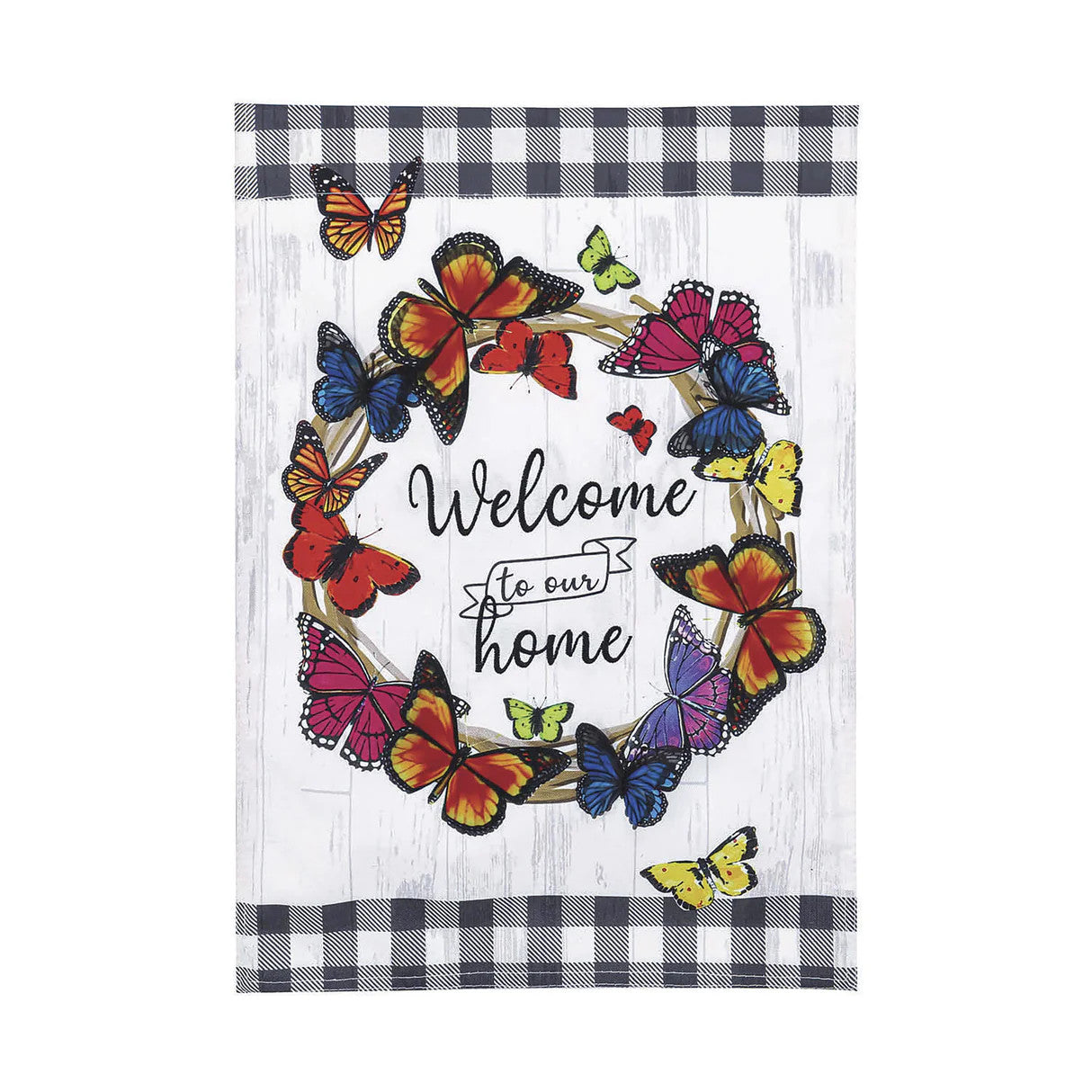 Butterfly Welcome Wreath Garden Linen Flag
