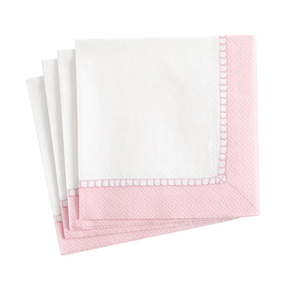 Paper Cocktail Napkins, Linen Border Petal Pink