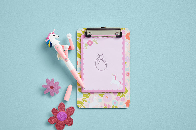 Pink Unicorn Pen Clipboard