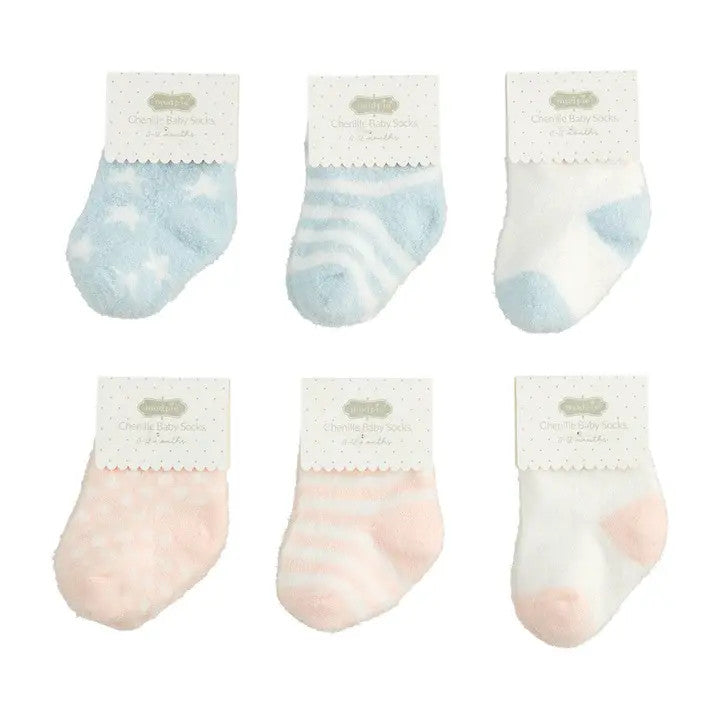 Baby Blue Chenille Socks - Stripe