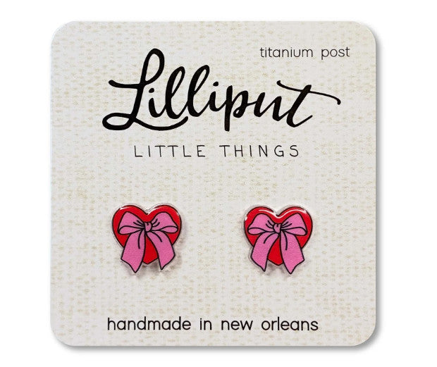 Pink Bow Heart Earrings