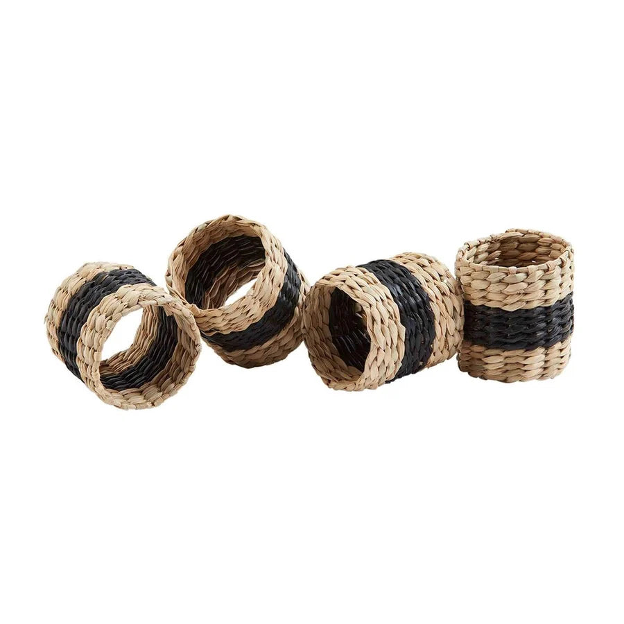 Black Stripe Seagrass Napkin Rings