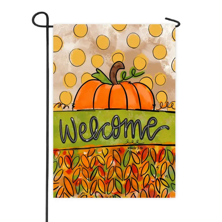 Garden Flag, Welcome Autumn Pumpkin Leaves