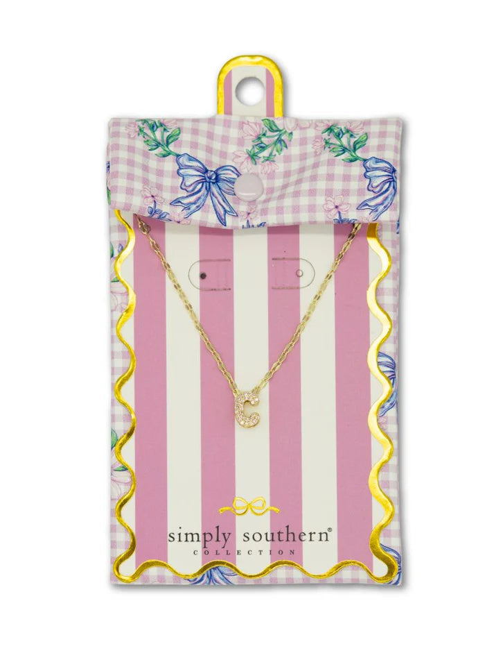 Rhinestone Gold Initial Necklace, C