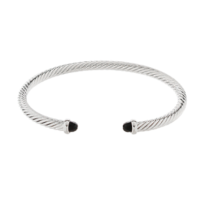 4MM Cable Wire Cuff Bracelet, Black/Rhodium