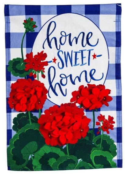 Plaid Patriotic Geraniums Linen House Flag