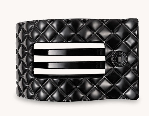 Jet Black Quilted Flat Rectangle Hair Clip Large