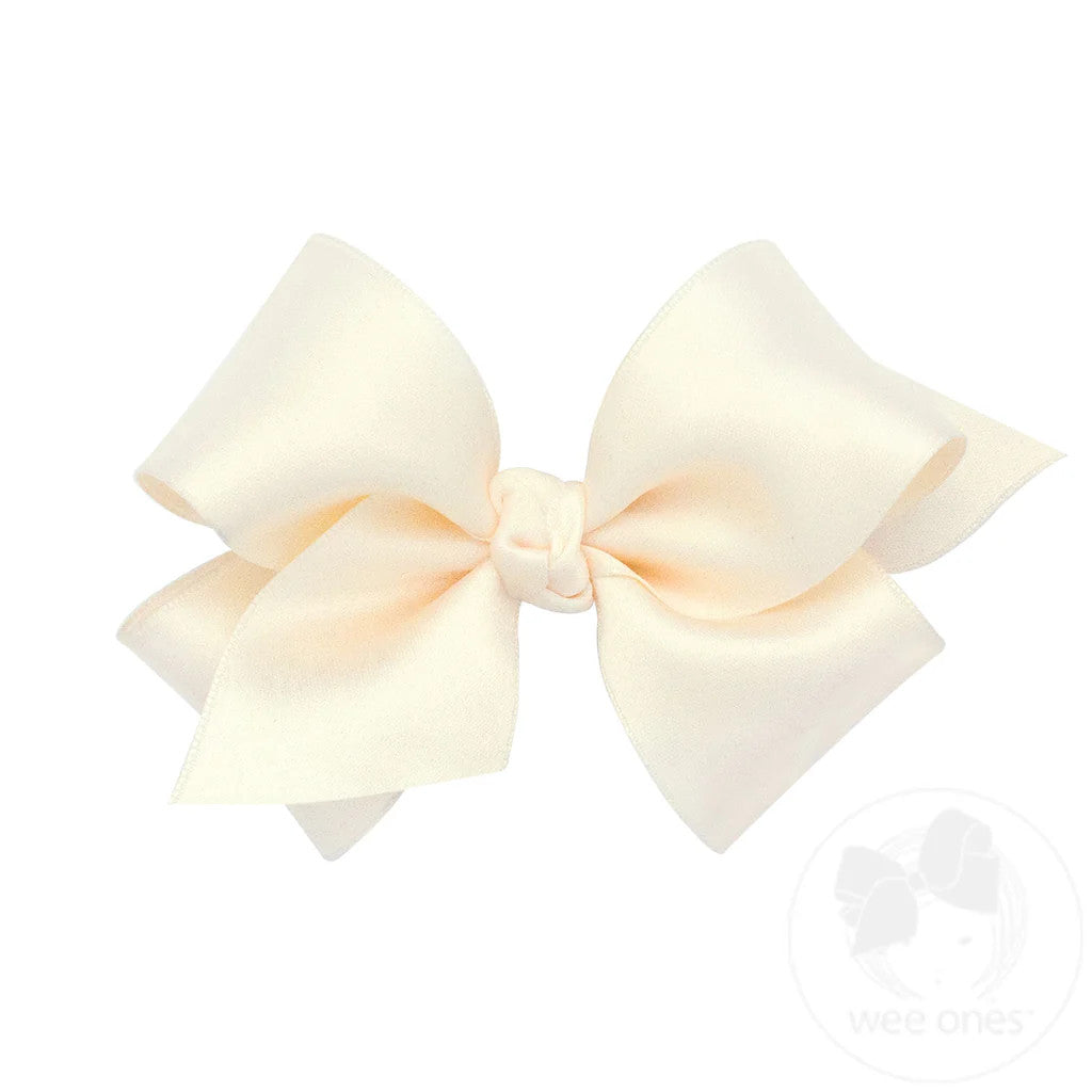 Small French Satin Hair Bow w/ Knot, Ecru
