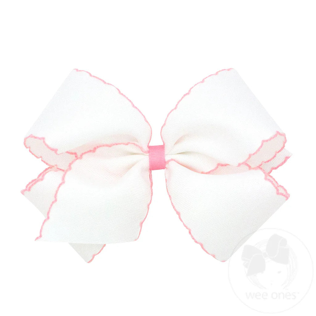 King Moonstitch Bow, White w/ Light Pink