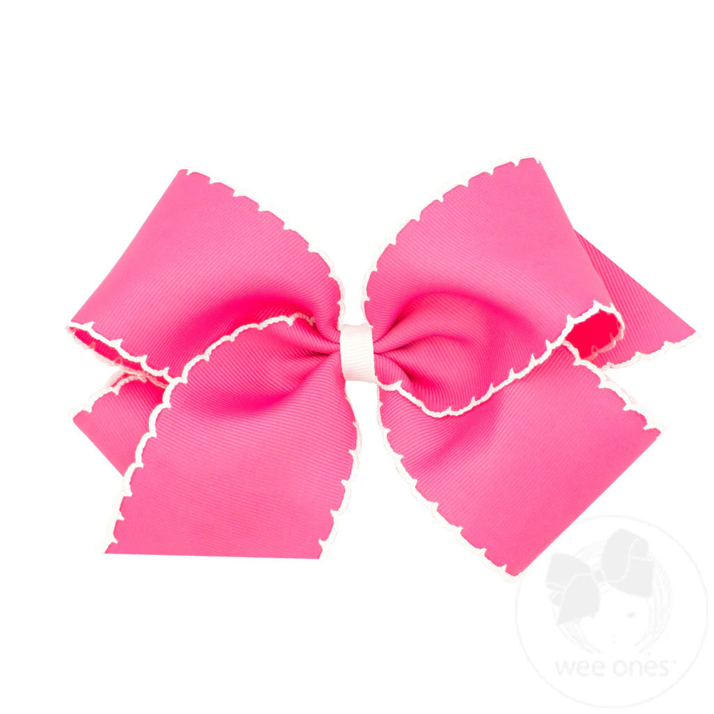 King Moonstitch Bow, Hot Pink w/ White