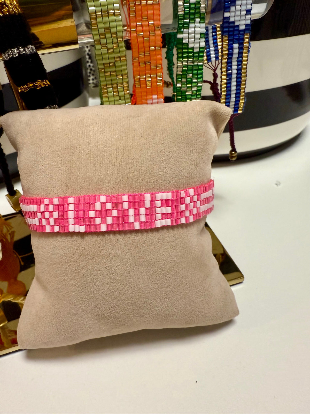 Love Seed Bead Bracelet, Pink
